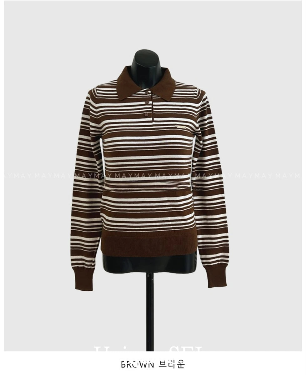 Streetwear Vintage T Shirts Women's Clothing Temperament Tops 2024 Ropa Mujer Fashion Camisetas Casual Striped Korean Tshirt