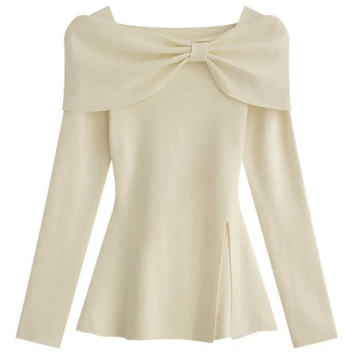 Load image into Gallery viewer, Autumn Winter Solid Slim Short Pullover Knitted Top Women Casual Long Sleeve Split Bow Sweater New Ladies Simplicity Streetwear
