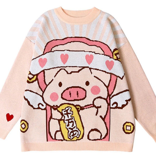 Load image into Gallery viewer, Women&#39;s Cartoon Pig Embroidery Knitted Sweaters And Pullovers Winter Thick Warm Girls Knit Jumpe Sweater Jacquard
