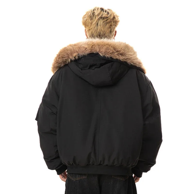 Male Fashion Tide White Down Jacket Warm Putwear Fur Collar Design American Style Male Trendy Coat 2024 Winter 9C9110