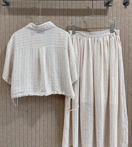 Fashion Spliced Striped Two Piece Sets for Women Lapel Short Sleeves Patchwork Pockets Shirt Long Skirt Set Female