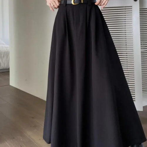 Load image into Gallery viewer, Autumn Black Pockets Long Skirt Women With Belt 2023 Fashion Korean Ladies High Waist Pleated A-line Grey Suit Skirt Female Chic
