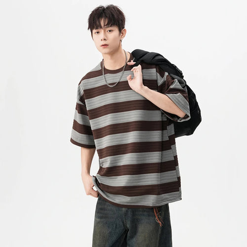 Load image into Gallery viewer, Striped Male Short Sleeve T-shirts New Summer Round Neck Design Pullover Fanshion Stylish Men&#39;s Loose Clothing 9W1667
