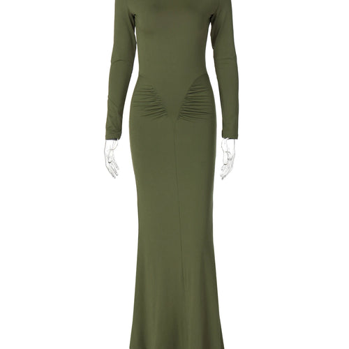 Load image into Gallery viewer, Women Elegant Solid Long Sleeve Ruched Sexy Bodycon Maxi Prom Dress Spring New Y2K Outfits Birthday Party Vacation
