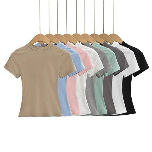 Load image into Gallery viewer, 2025 New High Quality Casual T shirt Sexy Slim Short Sleeves Fashion Trend Solid Women Clothing y2k Tops
