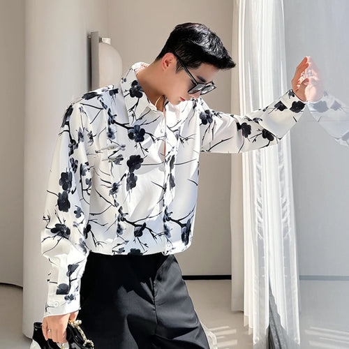 Load image into Gallery viewer, Chinese Style Men&#39;s Shirt Long Sleeve Printed Floral Male New Shirts 2024 Single Breasted Turn-down Collar Tops 9C5114
