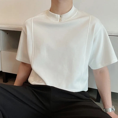 Load image into Gallery viewer, Bussiness Casual Men&#39;s T-shirts Half Zipper Stand Collar Short Sleeve Male Loose Tops Solid Color Summer 9C6290
