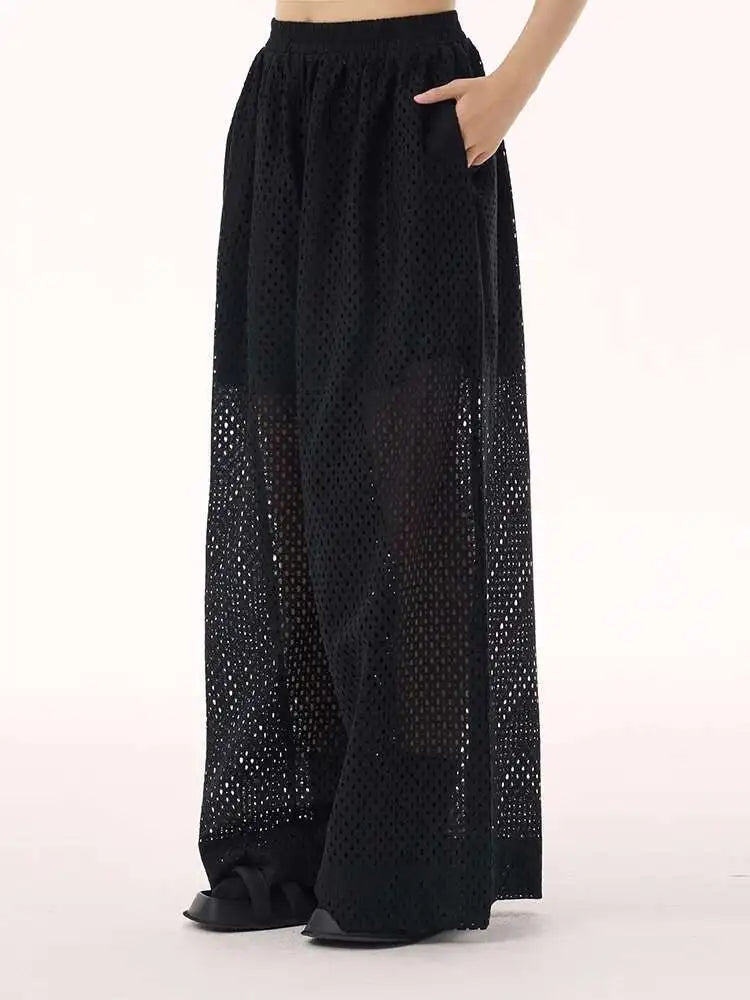 Women White Hollow Out Big Size Long Elegant Shirt Dress New Lapel Sleeveless Fashion Tide Spring Autumn 2025 1DH9424