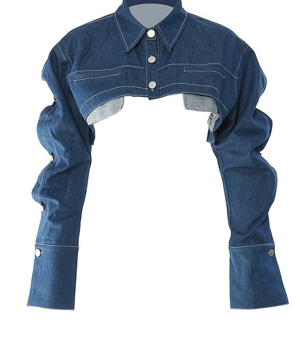 Loose Fit Denim Blue Shaped Short Casual Jacket New Lapel Long Sleeve Women Coat Fashion Tide Spring Autumn 2025 17A8858
