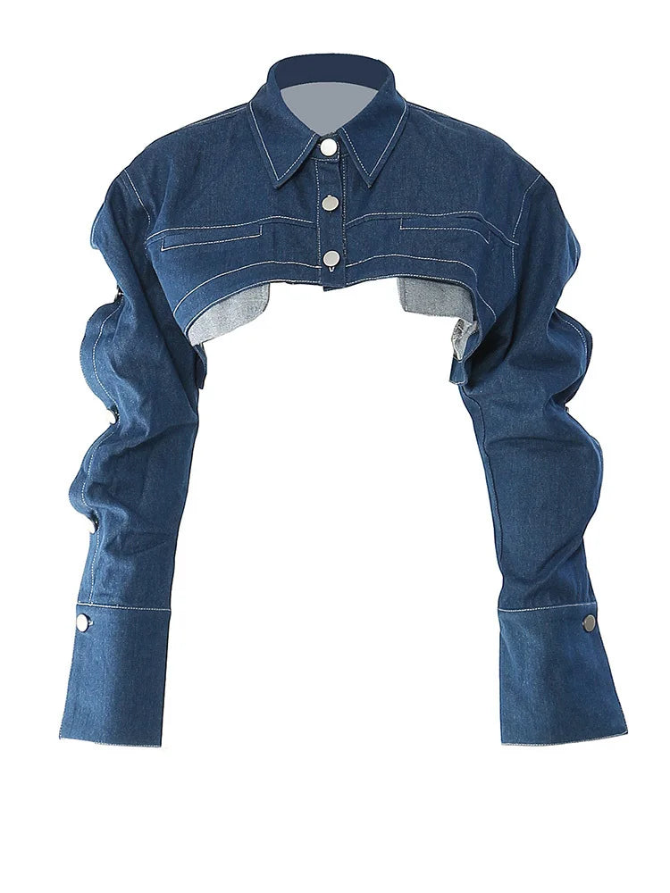 Loose Fit Denim Blue Shaped Short Casual Jacket New Lapel Long Sleeve Women Coat Fashion Tide Spring Autumn 2025 17A8858