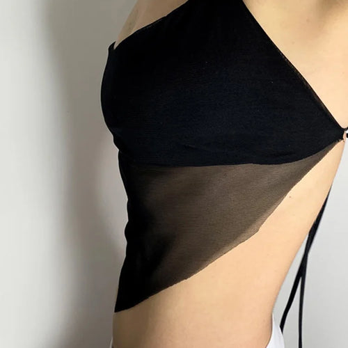 Load image into Gallery viewer, Sexy Transparent Mesh Halter Tops Women V-neck Backless Korean Solid Crop Tops Fashion Korean Camisole 90s Tee
