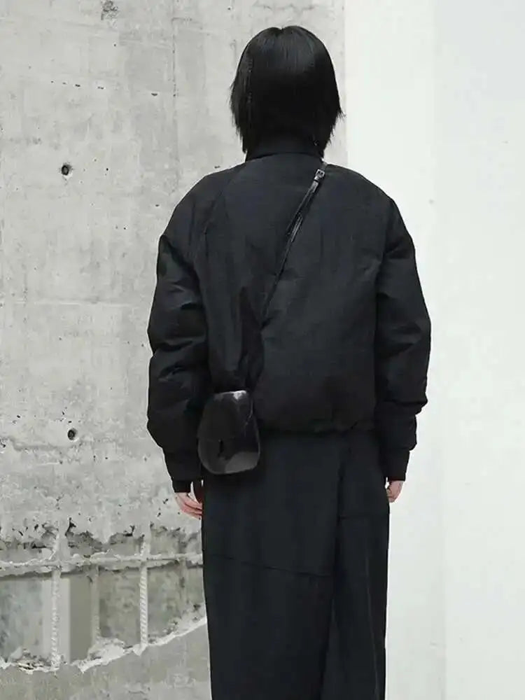 Spring Stand Collar Black Single Pocket Stitch Large Size Warm Cotton-padded Coat Women Jacket Fashion JI51