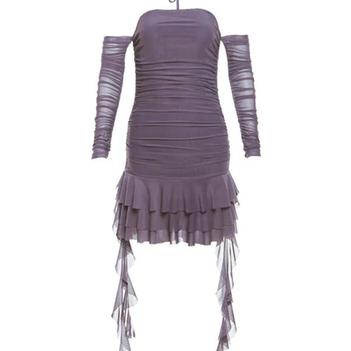 Load image into Gallery viewer, Autumn/Winter New Sexy One Line Neck Fashion Lace Up Wrap Hip Women Dress Ruffle Edge Tight Party Evening Dress
