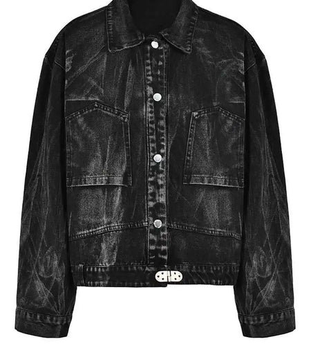 Loose Fit Black Denim Pocket Big Size Casual Jacket New Lapel Long Sleeve Women Coat Fashion Spring Autumn 2025 CPG0026