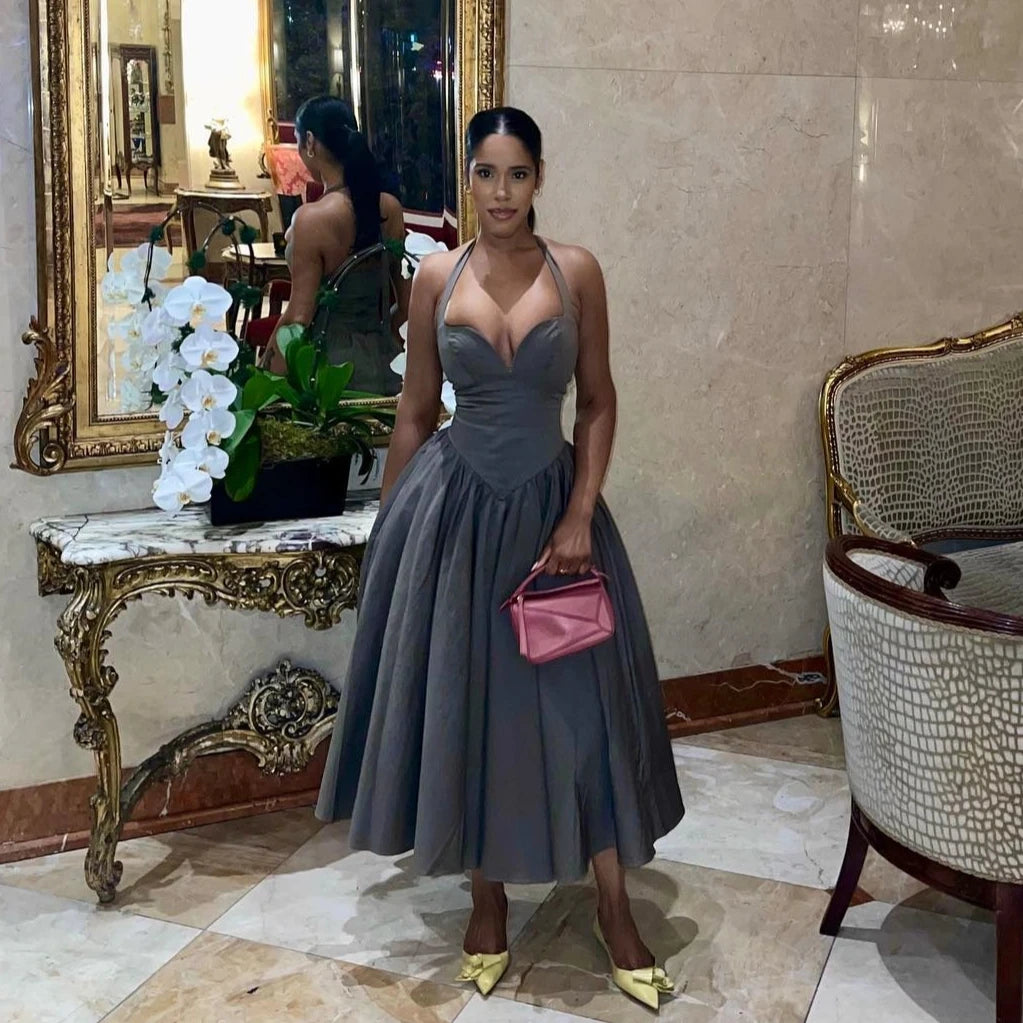 Summer Fit and Flare Halter Dress 2024 Red Elegant Bodycon Party Dresses Sexy Long Casual Dress Women's Clothing