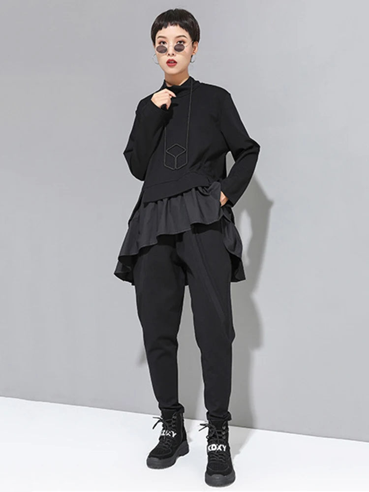 High Elastic Waist Black Split Joint Harem Trousers New Loose Fit Pants Women Fashion Tide Spring Autumn 2025 1A528