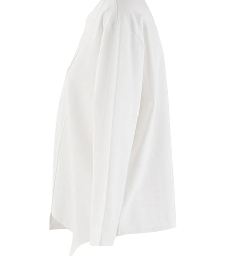 Women White Irregular Spliced Big Size Casual T-shirt New Round Neck Long Sleeve Fashion Tide Spring Autumn 2025 CPG1904