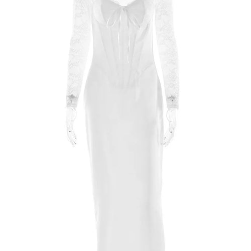 Load image into Gallery viewer, Elegant Lace Patchwork Body Party Club Evening Dress Women Winter Long Sleeve Satin Sexy Bareback Slimming Vestido 2025
