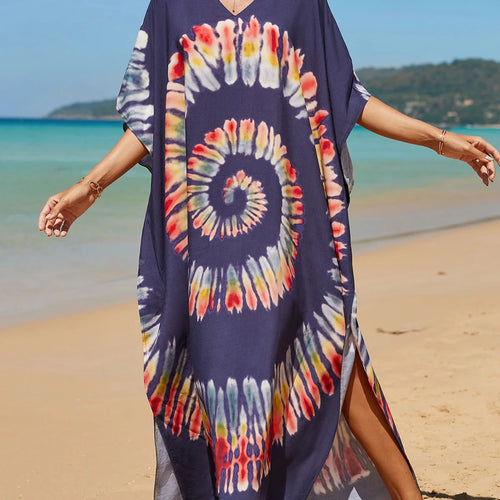 Load image into Gallery viewer, Colorful Kaftan Tunic Beach Cover Up Cover-ups Beach Dress Beach Wear Beachwear Loose Maxi Dress Female Women V4428
