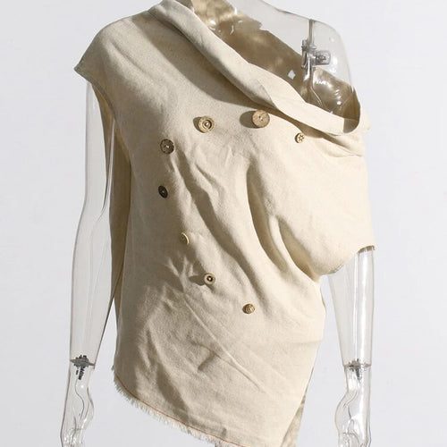Load image into Gallery viewer, VintageTank Tops For Women Slash Neck Sleeveless Minimalist Patchwork Buttion Summer Vest Female Fashion Clothing
