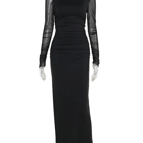 Load image into Gallery viewer, Black Sexy Maxi Dress Women Autumn New Sheer Mesh Long Sleeve Slim Fit Dress Ladies Elegant Bodycon Dresses Clubwear
