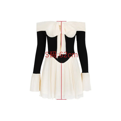 Load image into Gallery viewer, Mesh Off The Shoulder Party Dresses Mini Flare Sleeve Elegant and Beautiful Dress Beige A Line Female Casual Dress
