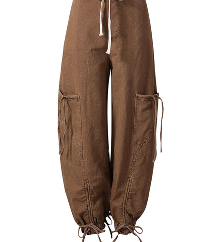 High Waist Khaki Drawstring Pockets Denim Long Wide Leg Pants New Trousers Women Fashion Tide Spring Autumn 2025 11A0731