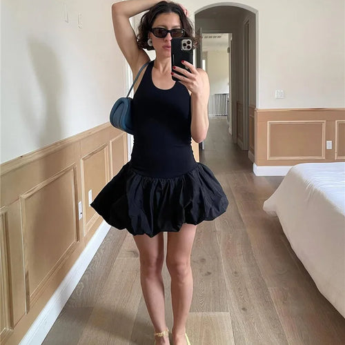 Load image into Gallery viewer, Black Sleeveless Puffy Dress For Women Fashion Round Neck High Waist Backless A-line Loose Sexy Dress Clothes
