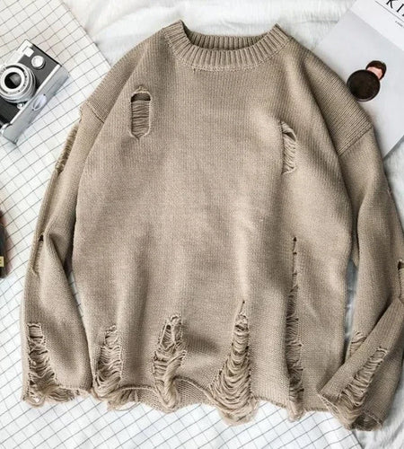 Gothic Grunge Solid Knitted Sweater Men and Women Long Pullovers Loose Hole Punk Sweaters Jumpers Mujer Jersey  Streetwear