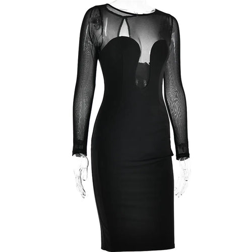 Load image into Gallery viewer, Elegant Strapless Sexy Midi Dress For Women Fashion Sheer Long Sleeve Backless Split Bodycon Club Party Sexy Long Dress
