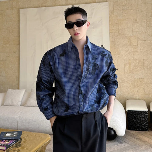 Load image into Gallery viewer, Men&#39;s Shirts Long Sleeve Two-piece Butterfly Mesh Design Threedimensional Butterfly Decoration Male Top Summer 9W1877
