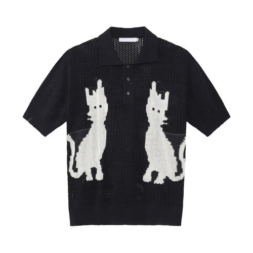 Load image into Gallery viewer, Contrast Color Men's Tees Cartoon Design Niche Turn-down Collar Knitting Tops Short Sleeve Casual Male T-shirts Tide 9W1255
