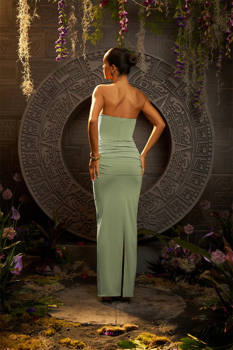 Hollow Out Backless Sexy Maxi Dress Women Gown Summer New Off-shoulder Strapless Sleeveless Ruched Club Long Dress