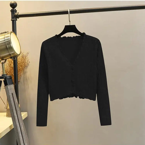 Load image into Gallery viewer, 2025 Sping Summer New Women's Solid Fashion V-neck Long Sleeve Cardigan Knitted Tops Single Breasted Sun Protection Clothes Chic
