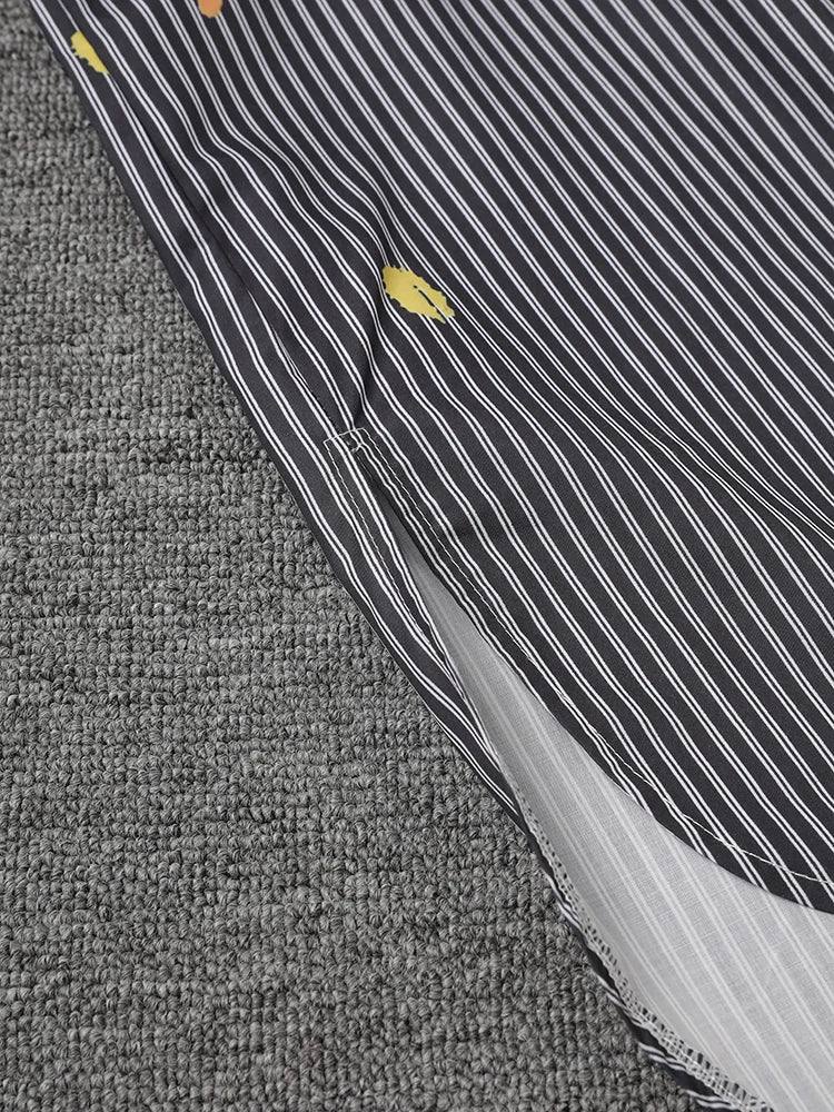 Women Black Striped Pattern Printed Big Size Blouse New Lapel Long Sleeve Shirt Fashion Tide Spring Autumn 2025 29L9965