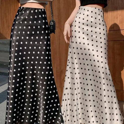 Load image into Gallery viewer, Spring Summer French Fashion Black Beige Dot Elegant Sexy Pleated Long Skirt Women High Waist Slim Wrapped Hip Skirt 2025 Casual
