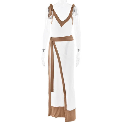 Load image into Gallery viewer, Patchwork Backless Sexy Maxi Dress  Women Fashion Spaghetti Strap V Neck Sleeveless High Split Sexy Long Dress Elegant
