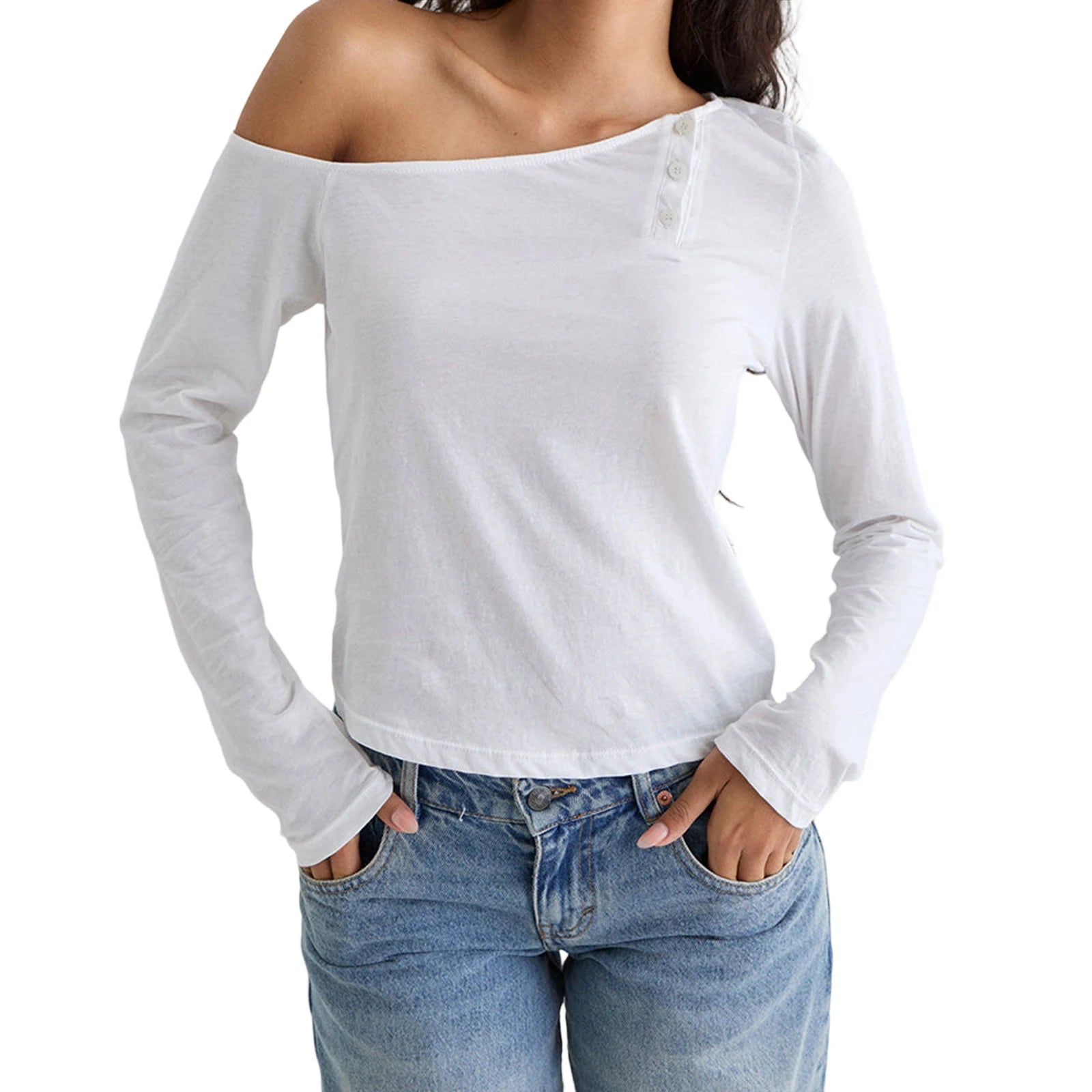 Slash Neck Crop Top y2k Women Clothes Off One Shoulder Long Sleeve Loose Fit T Shirt Spring Fall Clothing Streetwear