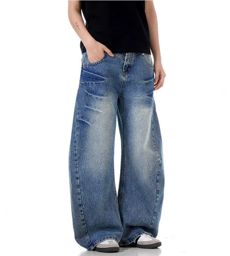 Men's  Cracked Curved Knife Jeans New American Solid Color Three Dimensional Fashion Design Loose Pants Spring 2025 9W1381