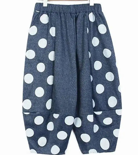 High Elastic Waist Blue Dot Printed Denim Casual Harem Pants New Trousers Women Fashion Tide Spring Autumn 2025 1DJ0083