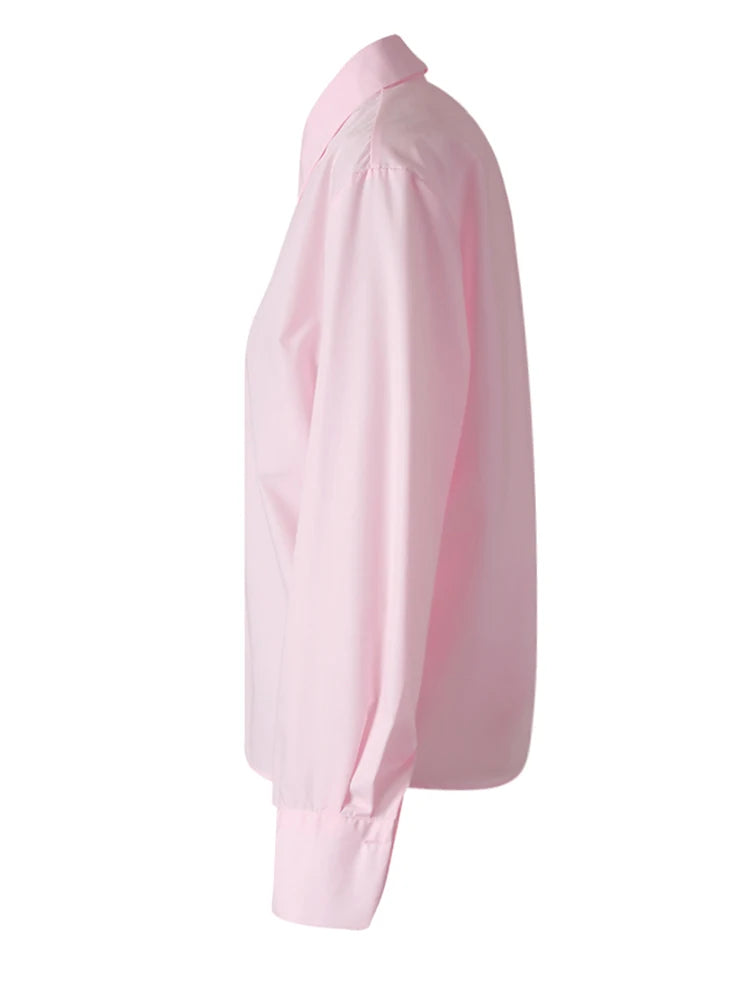 Women pink Color Irregular Shaped Big Size Blouse New Lapel Long Sleeve Shirt Fashion Tide Spring Autumn 2025 CPG3292