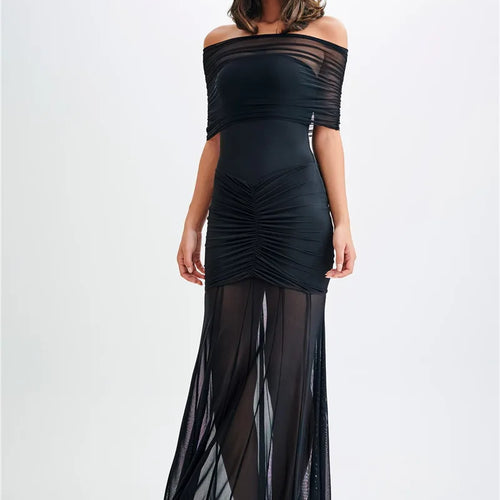 Load image into Gallery viewer, Off-shoulder Backless Sexy Maxi Dress For Women Gown Fashion Mesh Strapless Sleeveless Bodycon Long Dress Elegant
