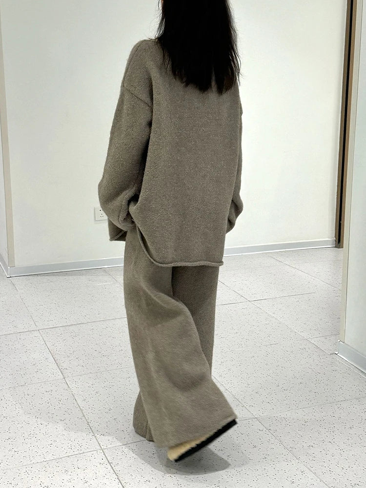 High Elastic Waist Purple Warm Knitting Long Wide Leg Pants New Trousers Women Fashion Tide Autumn Winter 2025 1DH9200