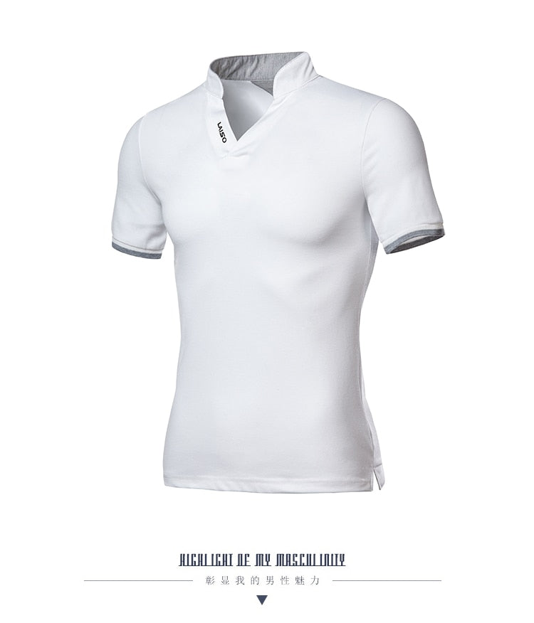 Men's casual classic fashion polo shirt summer menswear print short sleeve stand up collar T-shirt