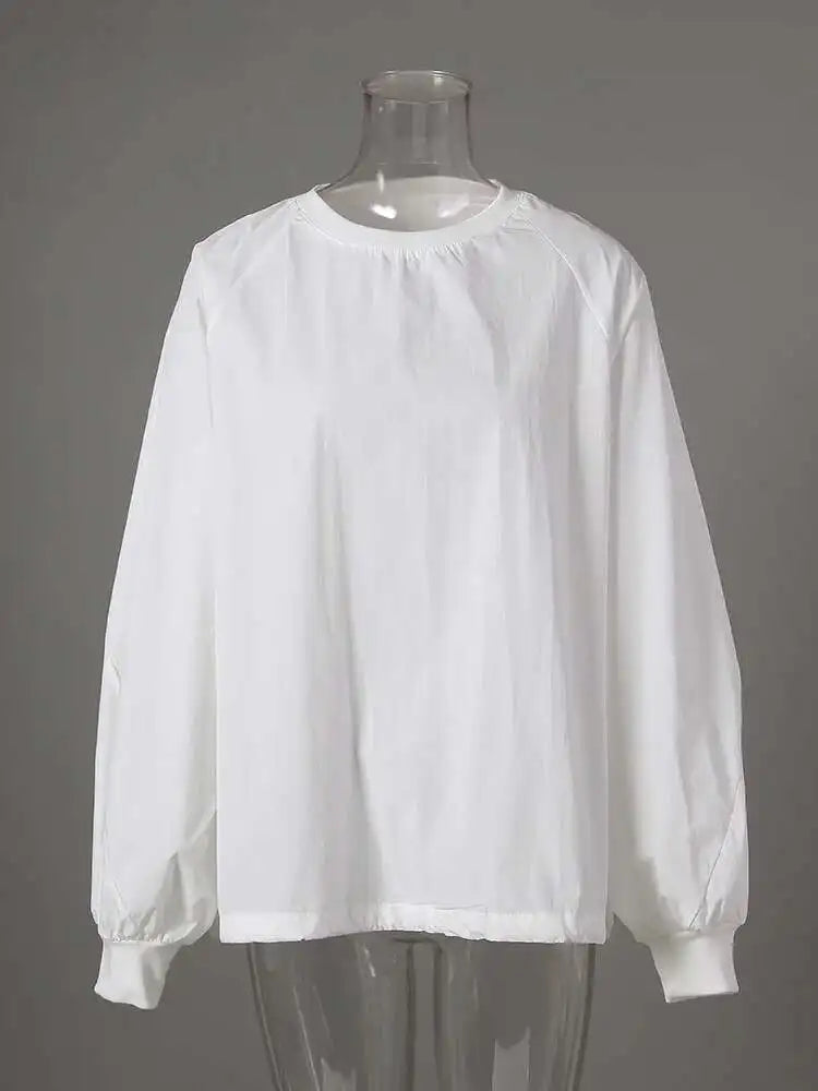 Women Black White Brief Big Size Casual Blouse New Round Neck Long Sleeve Shirt Fashion Tide Spring Autumn 2025 CPG2824