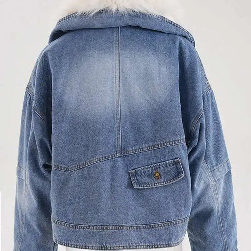 Load image into Gallery viewer, Blue Denim Cotton-padded Big Size Warm Jacket New Fur Lapel Long Sleeve Women Coat Fashion Autumn Winter 2025 CPG2442
