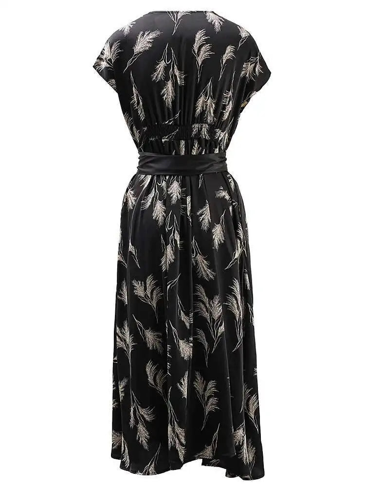 Women Beige Striped Printed Belted Elegant Midi Dress New V-Neck Sleeveless Fashion Tide Spring Summer 2025 CPG1504