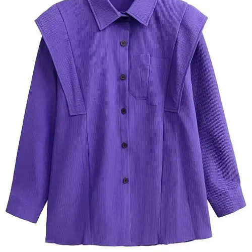 Load image into Gallery viewer, Women Purple Corduroy Shaped Big Size Elegant Blouse New Lapel Long Sleeve Shirt Fashion Tide Spring Autumn 2025 1DH4096
