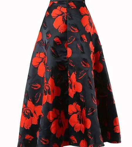 High Waist Black Flower Jacquard Temperament Long Half-body Skirt Women Fashion Tide New Spring Autumn 2025 1DD3182