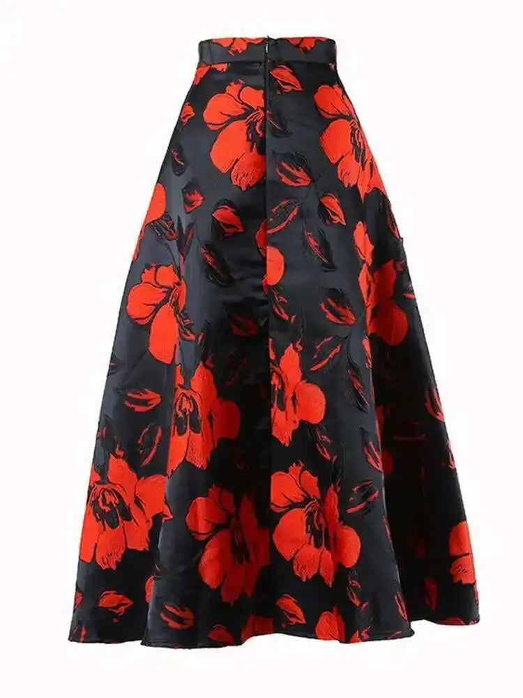High Waist Black Flower Jacquard Temperament Long Half-body Skirt Women Fashion Tide New Spring Autumn 2025 1DD3182
